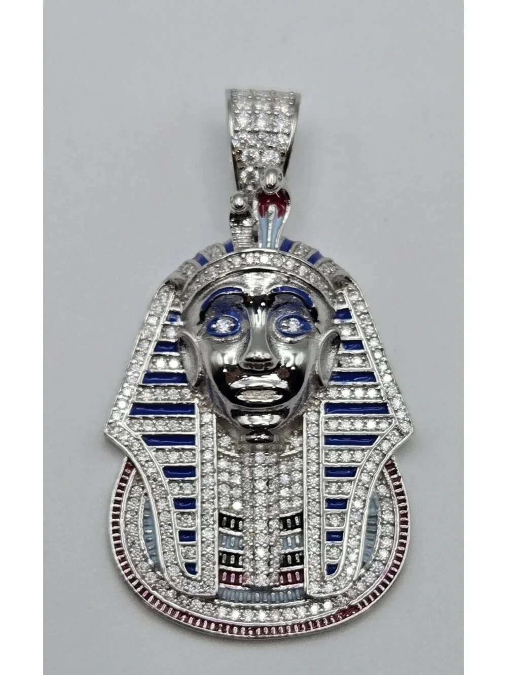 NEW 925 Sterling Silver VVS1 3.0ctw MOISSANITE Egyptian Pharaoh Pendant Enamel